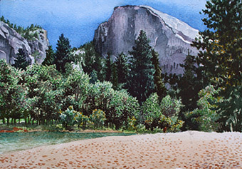 Half Dome from Merced River Watercolor